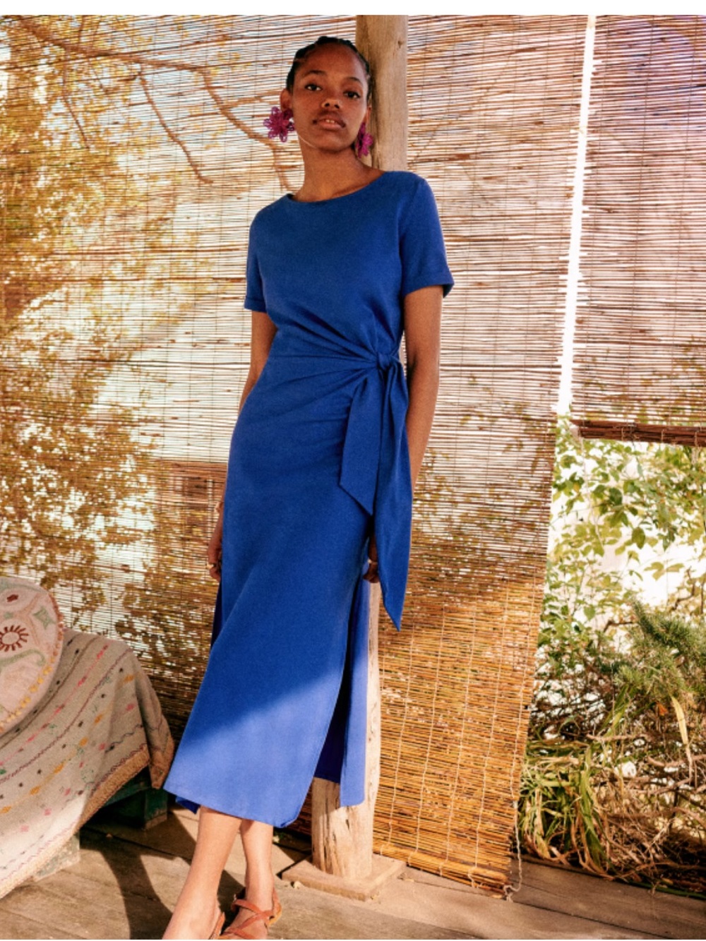 Sézane Pippa Blue Side-Tie Midi Dress